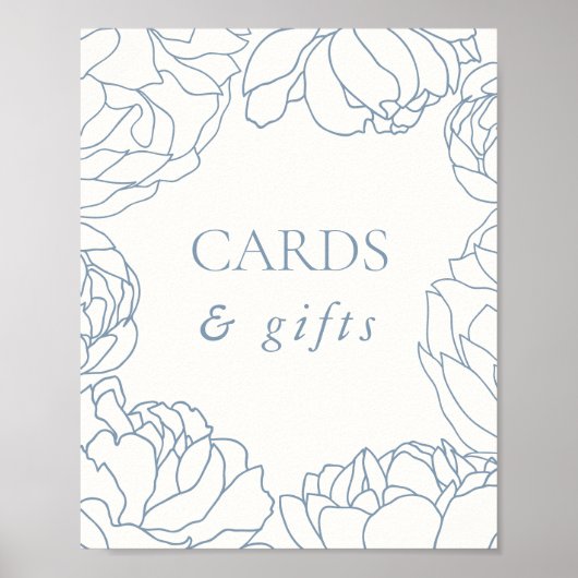 Pioenentuin Stoffig Blauw Bloemen Kaarten & Gesche Poster (Voorkant)