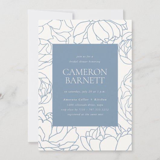 Pioenentuin Stoffig Blauw Bloemen Vrijgezellenfees Kaart (Voorkant)