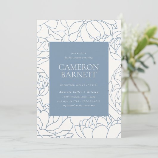 Pioenentuin Stoffig Blauw Bloemen Vrijgezellenfees Kaart (Staand voorkant)