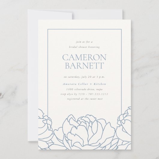 Pioenentuin Stoffig Blauw Bloemen Vrijgezellenfees Kaart (Voorkant)