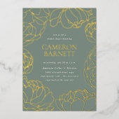 Pioenentuin Stoffig Sage Groen Bloemen Vrijgezelle Folie Uitnodiging (Voorkant)