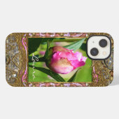 Pioenknop Elegante Bloemrijke Monogram iPhone Hoesje (Achterkant horizontaal)