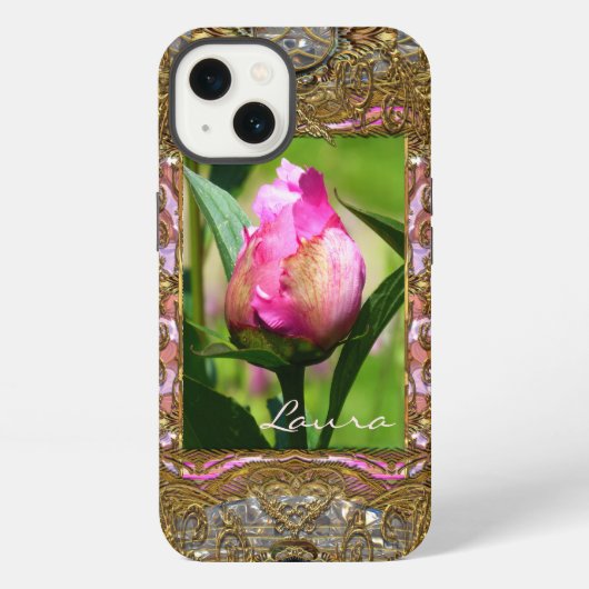 Pioenknop Elegante Bloemrijke Monogram iPhone Hoesje (Achterkant)