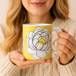 Pioenmok Vet Gele Grafische Bloem Minimalistische Koffiemok