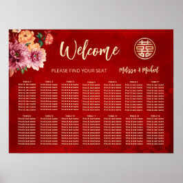 Pioenrood Chinees Trouwstoelenschema Poster