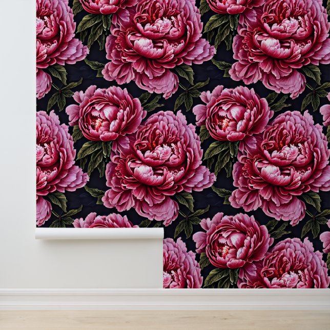 Pioenroos bloemenmuurschildering land bloemen roze behang (Applicatie)