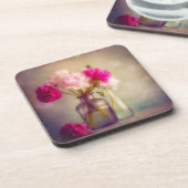  pioenroos boeket in glazen vazen bier onderzetter (Linkerzijde)