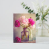  pioenroos boeket in glazen vazen briefkaart (Staand voorkant)