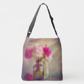 pioenroos boeket in glazen vazen crossbody tas (Achterkant)