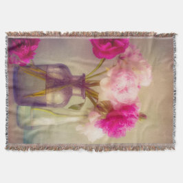  pioenroos boeket in glazen vazen deken