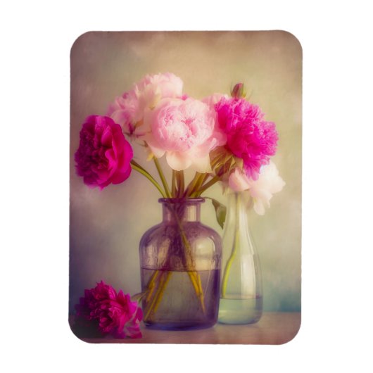pioenroos boeket in glazen vazen magneet (Verticaal)
