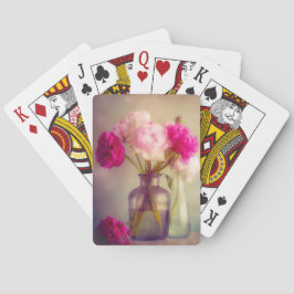  pioenroos boeket in glazen vazen pokerkaarten