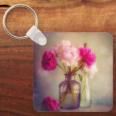  pioenroos boeket in glazen vazen sleutelhanger (Voorkant)