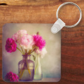  pioenroos boeket in glazen vazen sleutelhanger (Achterkant)