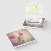  pioenroos boeket in glazen vazen stenen onderzetter (Zijkant)