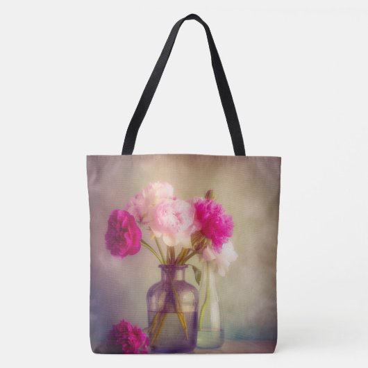 pioenroos boeket in glazen vazen tote bag (Voorkant)