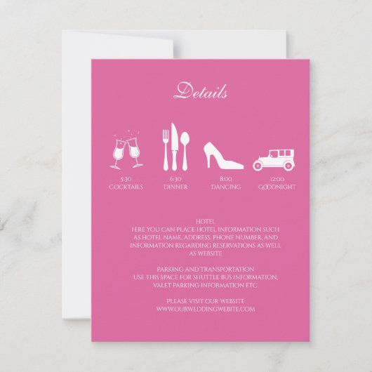 Pioenroos Bruiloft DETAILS Uitnodiging (Voorkant)