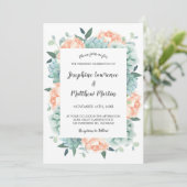 Pioenroos en vetplanten Waterverf Bloemenbruiloft Kaart (Staand voorkant)