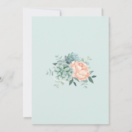 Pioenroos en vetplanten Waterverf Bloemenbruiloft Kaart (Achterkant)