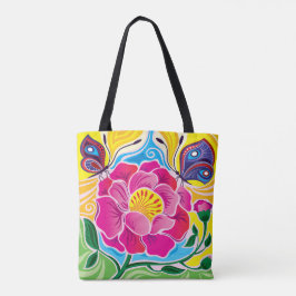 Pioenroos en Vlinders Tote Bag