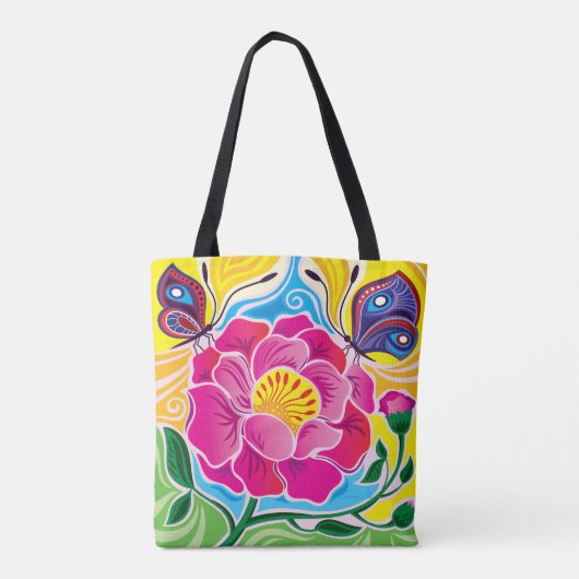 Pioenroos en Vlinders Tote Bag (Achterkant)