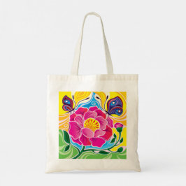 Pioenroos en Vlinders Tote Bag