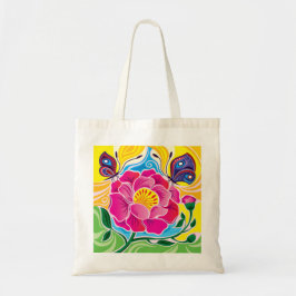 Pioenroos en Vlinders Tote Bag
