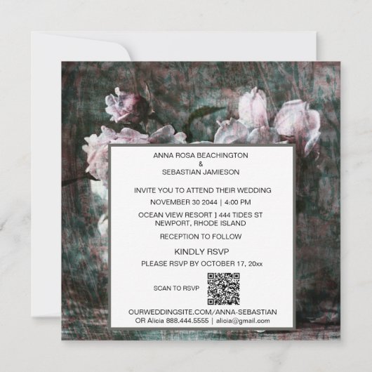 *~* pioenroos Flower Art AR23 QR RSVP BRUILOFT Kaart (Achterkant)
