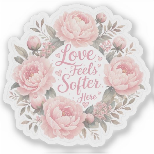 Pioenroos : Liefde voelt hier zachter Sticker (Voorkant)
