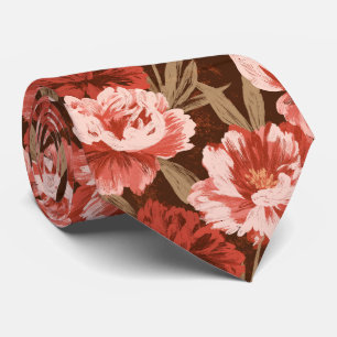 Pioenroos Print Boyfriend Herfst Bruiloft Stropdas