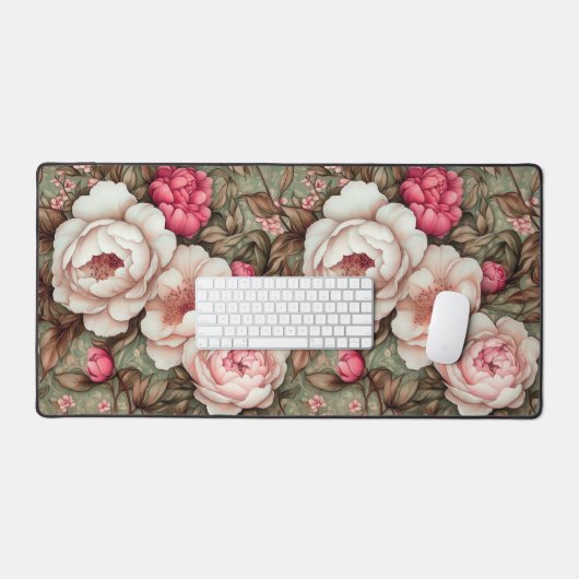 pioenroos roze & groen bloempatroon bureaumat (Keyboard & Muis)