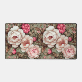 pioenroos roze & groen bloempatroon bureaumat