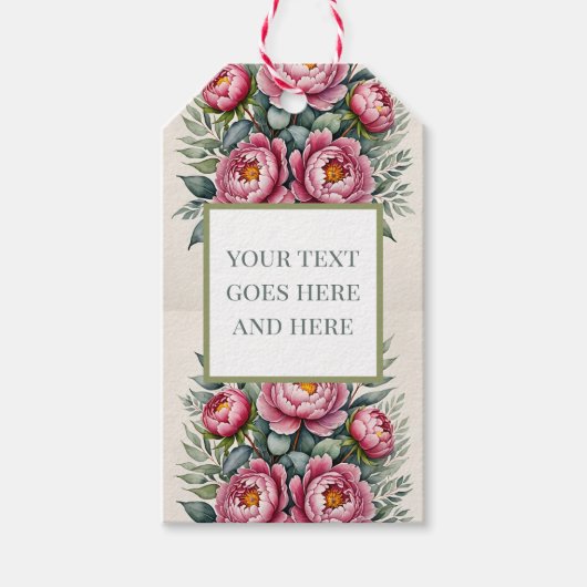 pioenroos roze waterverf bloemen eucalyptus Gift L Cadeaulabel (Voorkant)