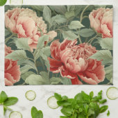  pioenroos theedoek in koraal, blush & salie (Gevouwen)