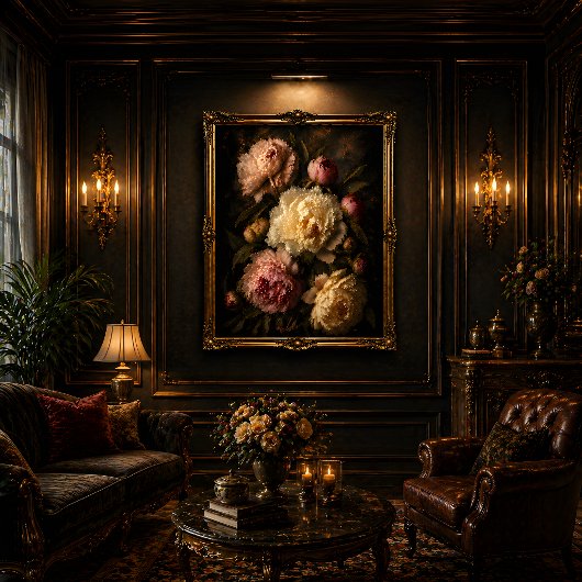Pioenroos Vintage Botanische Muurkunst Canvas Afdruk