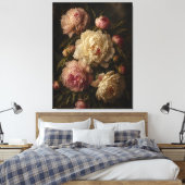 Pioenroos Vintage Botanische Muurkunst Canvas Afdruk (Insitu (Slaapkamer))