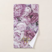 Pioenroze Bloemige Elegante Gouden Monogram Bad Handdoek (Handdoek)