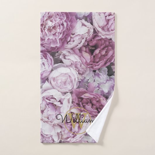 Pioenroze Bloemige Elegante Gouden Monogram Bad Handdoek (Handdoek)