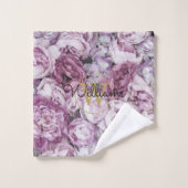 Pioenroze Bloemige Elegante Gouden Monogram Bad Handdoek (Wasdoekje)