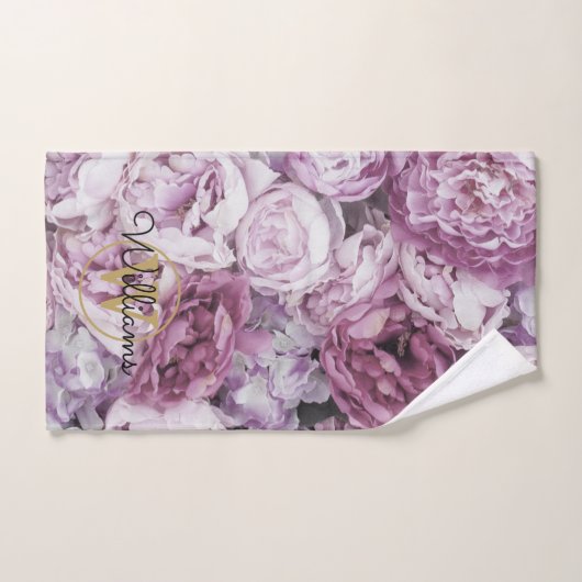 Pioenroze Bloemige Elegante Gouden Monogram Bad Handdoek (Handdoek)