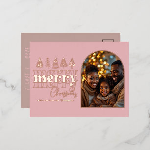 Pioenroze Blush & Warm Taupe Kerst Foto Folie Feestdagen Briefkaart