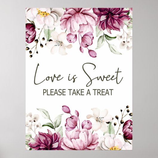 Pioenroze bordeaux bloemenbruiloft liefde is zoet poster (Voorkant)