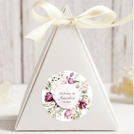 Pioenroze bordeaux bloemenbruiloft ronde sticker