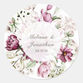 Pioenroze bordeaux bloemenbruiloft ronde sticker (Voorkant)
