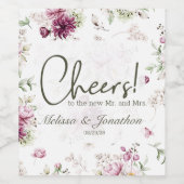 Pioenroze bordeaux bloemenbruiloft wijn etiket (Enkel label)