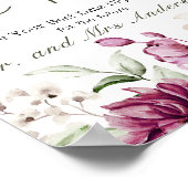 Pioenroze bordeaux bloemendate nacht poster (Hoek)