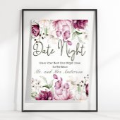 Pioenroze bordeaux bloemendate nacht poster
