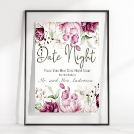 Pioenroze bordeaux bloemendate nacht poster