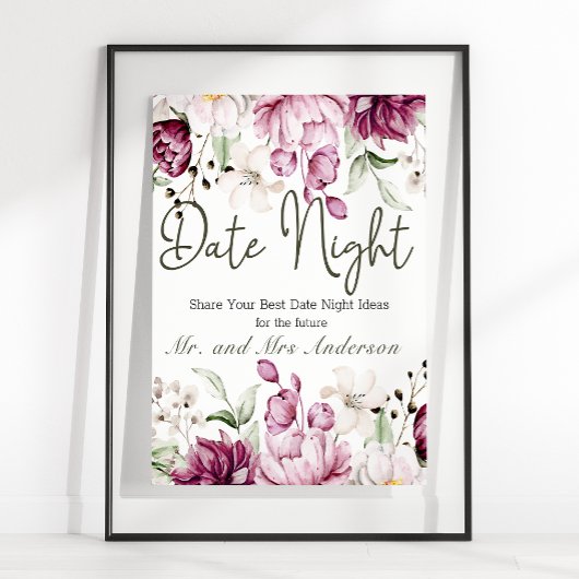 Pioenroze bordeaux bloemendate nacht poster