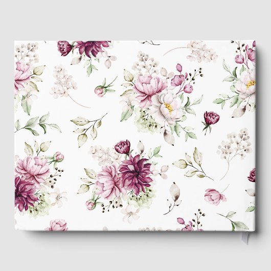 Pioenroze bordeaux bloemenelegante bruiloft gastenboek (Achterkant)